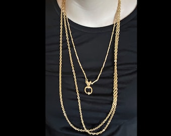 Vintage Triple Strand Gold Tone Necklace with Ram Pendant