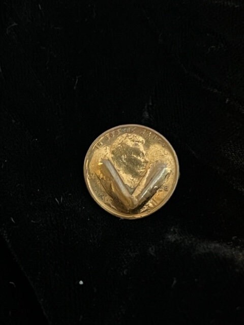 Vintage V for Victory  VICTORY" Pin Homefront Made from a 1928 Penny Rare