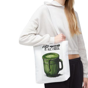 Cold Matcha Tote Bag, Green Tea Lover Gift, Reusable Grocery Bag, Eco-Friendly Shopping Tote, Foodie Tote, Farmers Market Bag