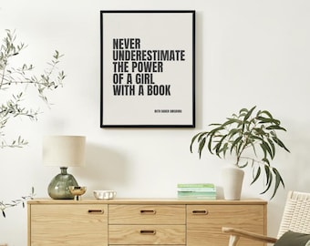 RBG Quote Print, Girl with Book, Ruth Bader Ginsburg, Canvas or Unframed