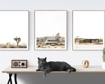 Ensemble de 3 estampes modernes du désert Joshua Tree, art mural moderne du milieu du siècle, art minimaliste,