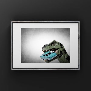 Tyrannosaurus Car Chomp, Dinosaur, Photo Print, Boys Room Decor, Dinosaur Art, Dino eating car print or canvas image 7