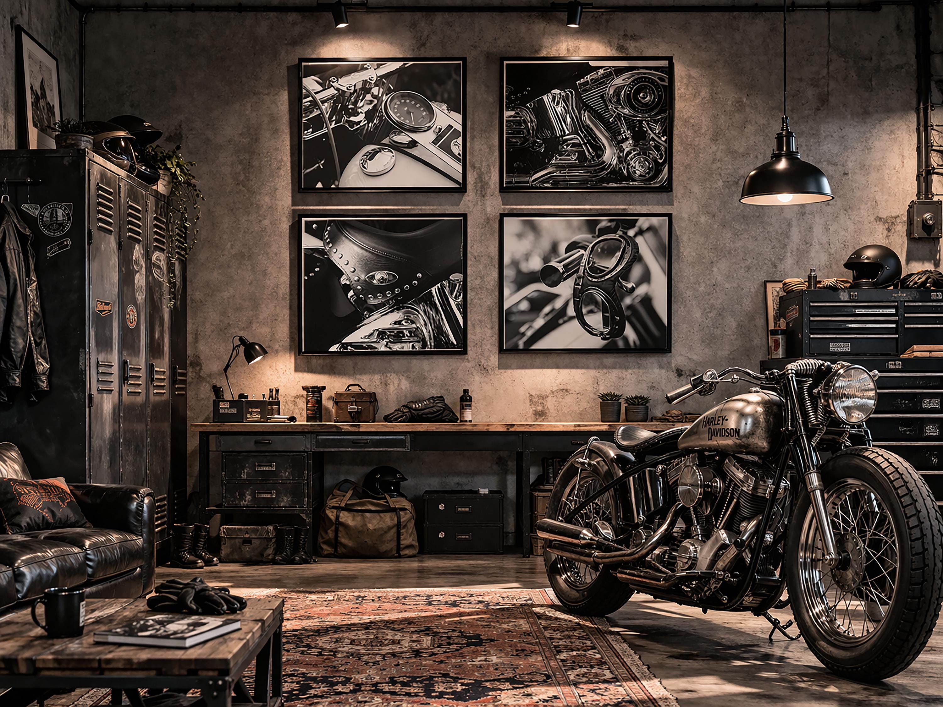 Harley Davidson Heritage Softail アートパネル Motorcycle Wall Art Harley Canvas Print Set of 4, Black and White