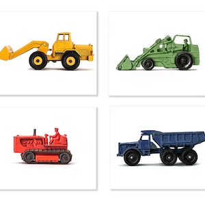 Set of Four Construction Digger Photo Prints in Primary Colors on White, Boys Room decor, Construction Trucks