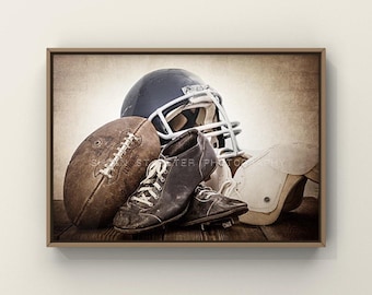 Vintage Football Gear Photo Print, Rustic Sports Decor, Retro Sports Wall Art Game Room