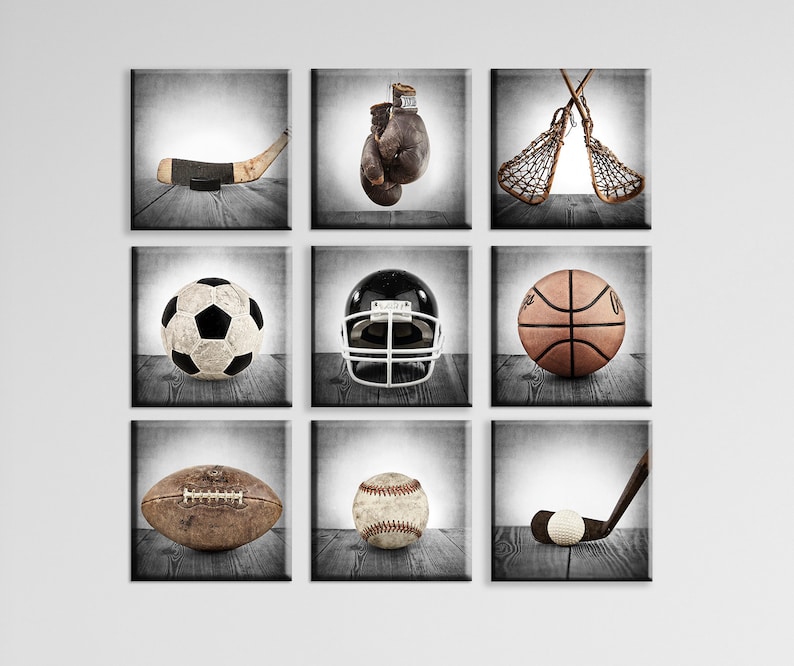Vintage Square Sports Collection Set of Nine Canvases Ready to Etsy