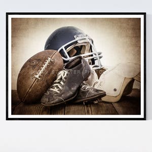 Vintage Football Gear Navy Blue Helmet Photo Print, Wall Decor, Wall Art, Kids Room, Rustic Decor, Vintage Sports, Man Cave, image 6