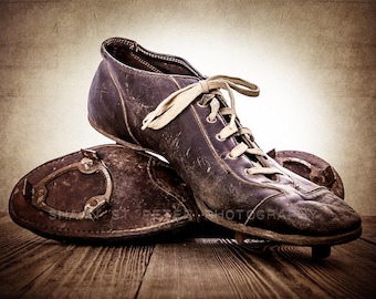 Vintage Football Cleats Photo Print, Rustic Sports Decor
