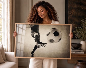 Soccer Ball Kick Photo Print, Vintage Style Sports Decor