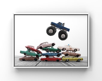 Monster Truck Car Jump Photo Print, Wall Decor, Playroom decor, Kids Room, Nursery Ideas, Gift Ideas