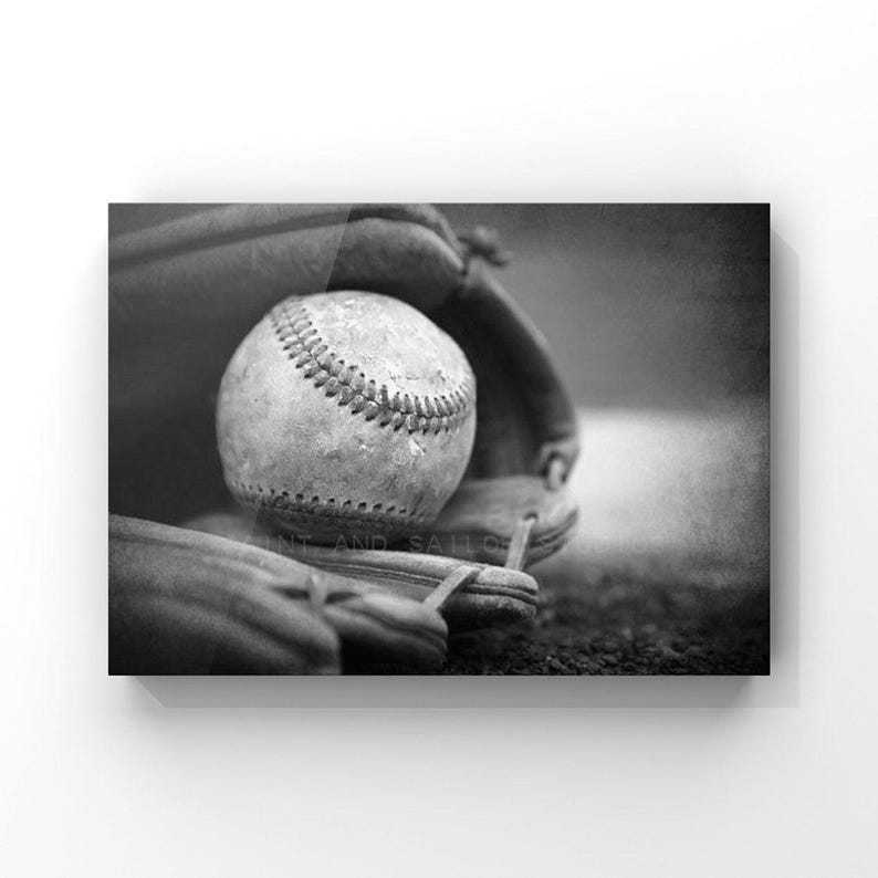 Vintage Baseball in Glove Photo Print, Baseball Nursery Art image 4