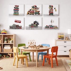 Stacked Matchbox Car Prints, Set of 6, Transportation Kids Room Art