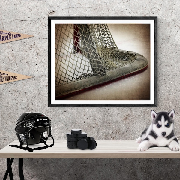 Hockey Goal lower corner Photographic art Print, Boys Room decor, Boys Nursery Ideas, Sports art, Sport Prints, Man Cav