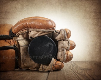 Nice Catch Hockey Glove and Puck on Wood Photo Photo art Print, Boys Room decor, Boys Nursery Ideas, Sports art, Sport Prints, Man Cav