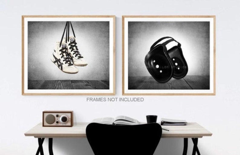 Vintage Wrestling Shoes Photo Print, Rustic Decor, Boys Room, Sports Theme room image 4