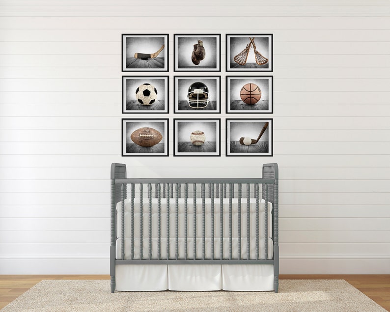 Vintage Football, Baseball, Soccer and Basektball, Set of Four Sports Balls on Barn Wood Photo Prints,Vintage Sports Nursery image 5