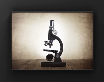 Vintage Microscope Art Print, Science Classroom Decor, Antique Wall Art, Retro Room
