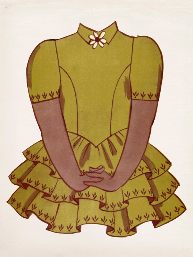 Vintage Paper Doll Yellow Dress Photo Print Girls Room Etsy