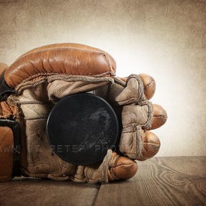 Nice Catch Hockey Glove and Puck on Wood Photo Photo art Print, Boys Room decor, Boys Nursery Ideas, Sports art, Sport Prints, Man Cav
