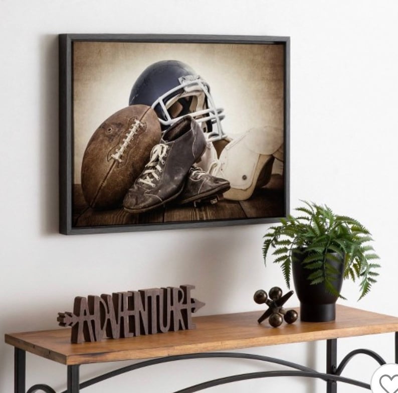 Vintage Football Gear Navy Blue Helmet Photo Print, Wall Decor, Wall Art, Kids Room, Rustic Decor, Vintage Sports, Man Cave, image 4