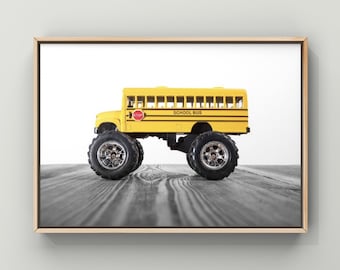 Monster School Bus Photo or canvas print,  Monster Truck Wall art, Playroom decor,  Kids Room, Nursery Ideas, Gift Ideas