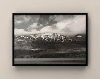 Big Mountain Whitefish Montana Sepia Photograph, Ski Lodge Decor
