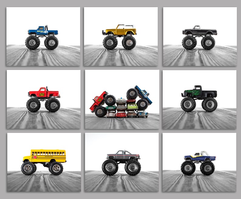 Monster Truck Wall Art photo prints set of 9 Nursery Decor Etsy