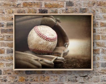 Vintage Baseball in Glove Photo Print, Baseball Nursery Art