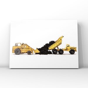 Personalized Vintage Toy BullDozer and Dumptruck with Dirt on White, Photo Print, Boys Room decor, Construction, Boys Nursery Ar image 2