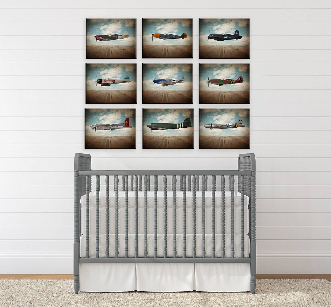 Vintage WWII Airplane Photo Prints, Nursery Decor, Set of 9 - Etsy