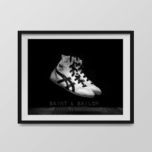 Vintage Wrestling Shoes on Black Photo Print, Rustic Decor, Boys Room, Sports Theme room afbeelding 5