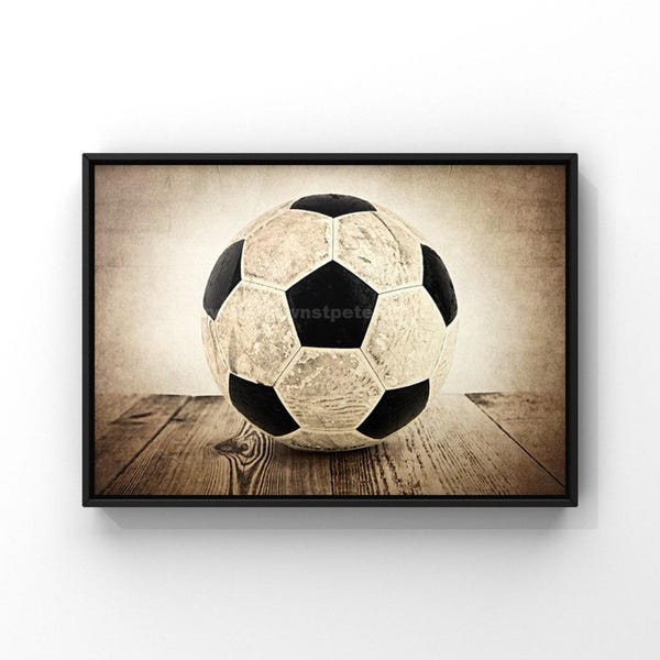 Impresión de balón de fútbol vintage, madera rústica de granero, decoración de habitación de niño