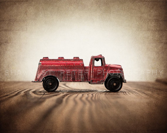 Vintage Toy Fire Watering Truck on Barn wood Photo Print | Etsy