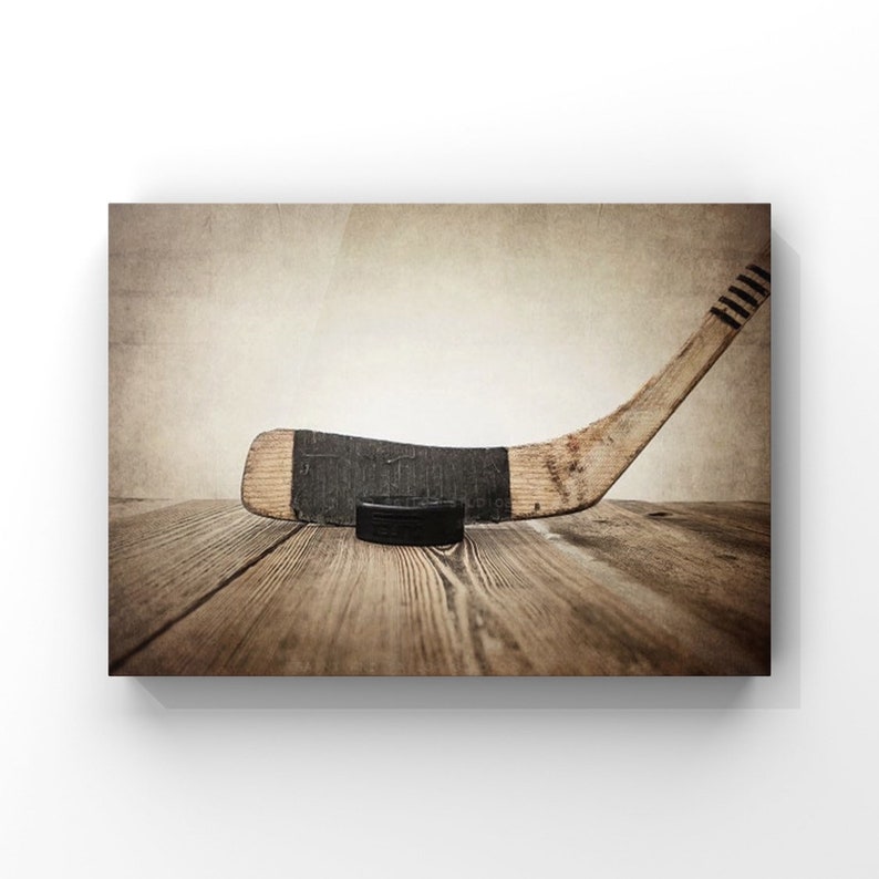 Vintage Hockey Stick and Puck on wall art Ice hockey wall Etsy