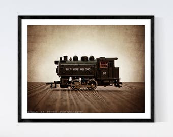 Toy Train Print, Engine 98, One Photo Print, Nursery Decor, Rustic Decor Toy Trains, Baby room ideas, Boys Room Decor,