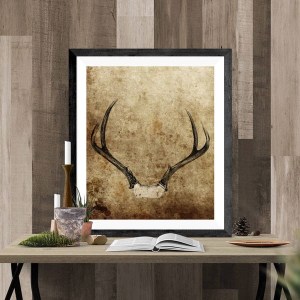 Rustic Antlers Photo Print, Vintage Style Wall Art
