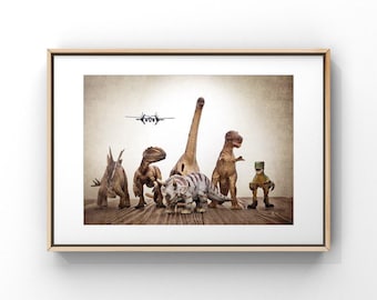 Dinosaur Photo Print, Vintage Brown, Boys Room Decor