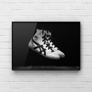 Vintage Wrestling Shoes on Black Photo Print, Rustic Decor, Boys Room, Sports Theme room afbeelding 2
