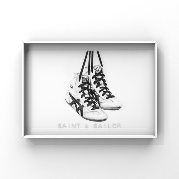 Black and White Vintage Wrestling Shoes 