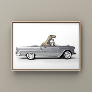 Tyrannosaurus Driving 55 Chevy Bel Air convertible, Photo Print, Boys Room Decor, Dinosaur Art, unframed print or canvas image 7