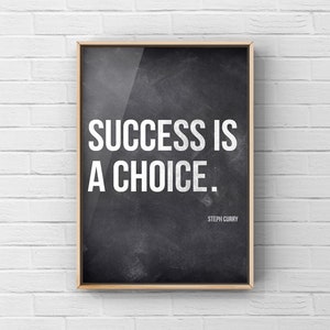 Steph Curry Quote, Success is a Choice, Canvas or Unframed Print, Basketball Gifts