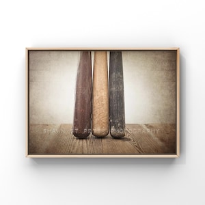 Vintage Baseball Bats Photo Print, Rustic Barnwood Wall Art