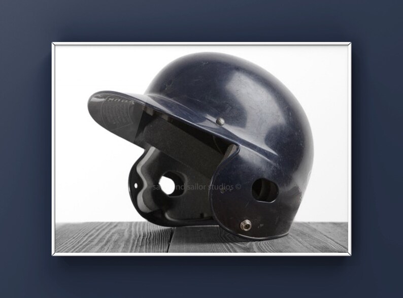 Vintage Baseball batting helmet Navy Blue Photo Print Etsy