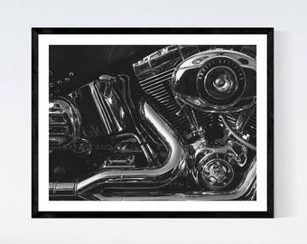 Harley Heritage Softail Engine Close up Black and White Fine Art Print, Wall Decor, Wall Art, Gift Ideas,