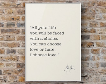 Johnny Cash Quote "All your life you will be faced with a choice"  Canvas or Unframed Print - Wall Art, Literary Prints