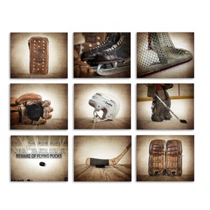 Set of 9 Vintage Hockey Photographic Art Prints, Boys Room Decor, Man Cave, Hockey Art
