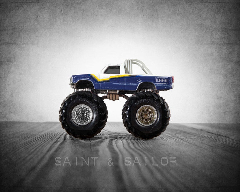 Vintage Monster Truck Blue and White Flyn Hi, Photo Print, Wall Decor, Playroom decor, Kids Room, Nursery Ideas, Gift Ideas, image 4