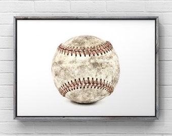 Vintage Single Baseball on White Photo Print ,Decorating Ideas, Wall Decor, Wall Art,  Kids Room, Nursery Ideas, Gift Ideas,