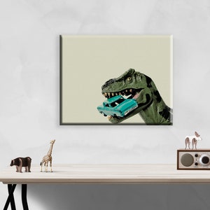 Tyrannosaurus Car Chomp, Dinosaur, Photo Print, Boys Room Decor, Dinosaur Art, Dino eating car print or canvas image 9