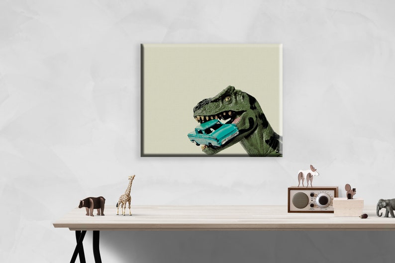 Tyrannosaurus Car Chomp, Dinosaur, Photo Print, Boys Room Decor, Dinosaur Art, Dino eating car print or canvas immagine 9